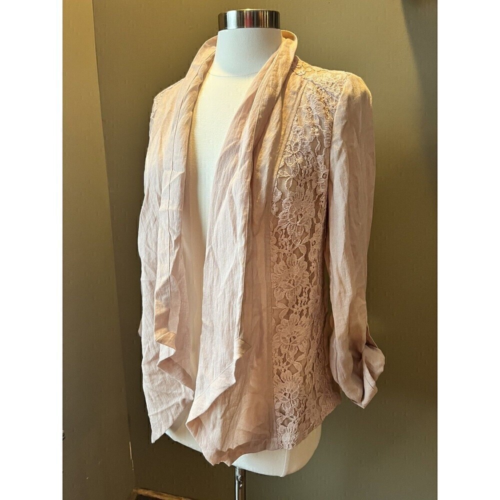 Chicos Pink Open Front Doily Long Pink Embroidered Blazer Cover Up 0/small